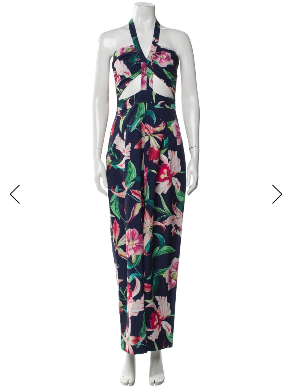 PatBO Floral Halter Cutout Wide Leg Jumpsuit Resort Tropical Glam